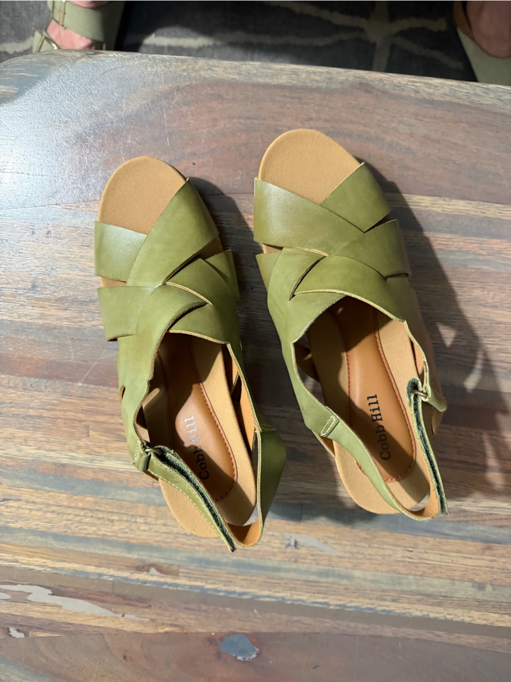 Cobb Hill by New Balance Olive Green Leather Crisscross Slingback Sandals